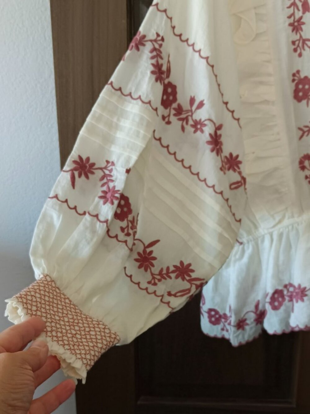 CALYPSO ST. BARTH Cream and Pink Embroidered and Ruffled Peasant Blouse Size S - Picture 5 of 15
